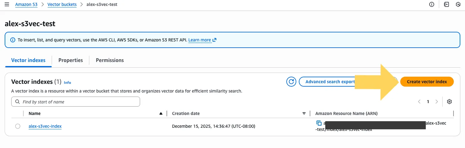 Creating a new S3 vector index